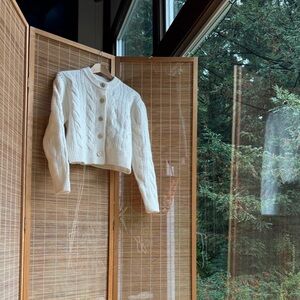 Cable Knit Cardigan Sweater XS S Wool Blend